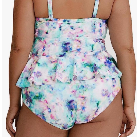 Tutorutor Womens Two Piece Plus Size Bathing Suit - Peplum Tankini - Picture 3 of 8